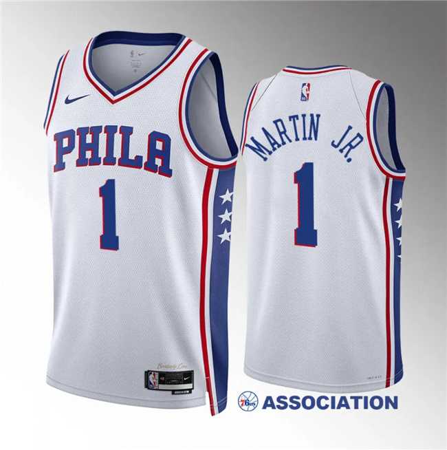 Mens Philadelphia 76ers #1 Kenyon Martin Jr White Association Edition Stitched Jersey Dzhi
